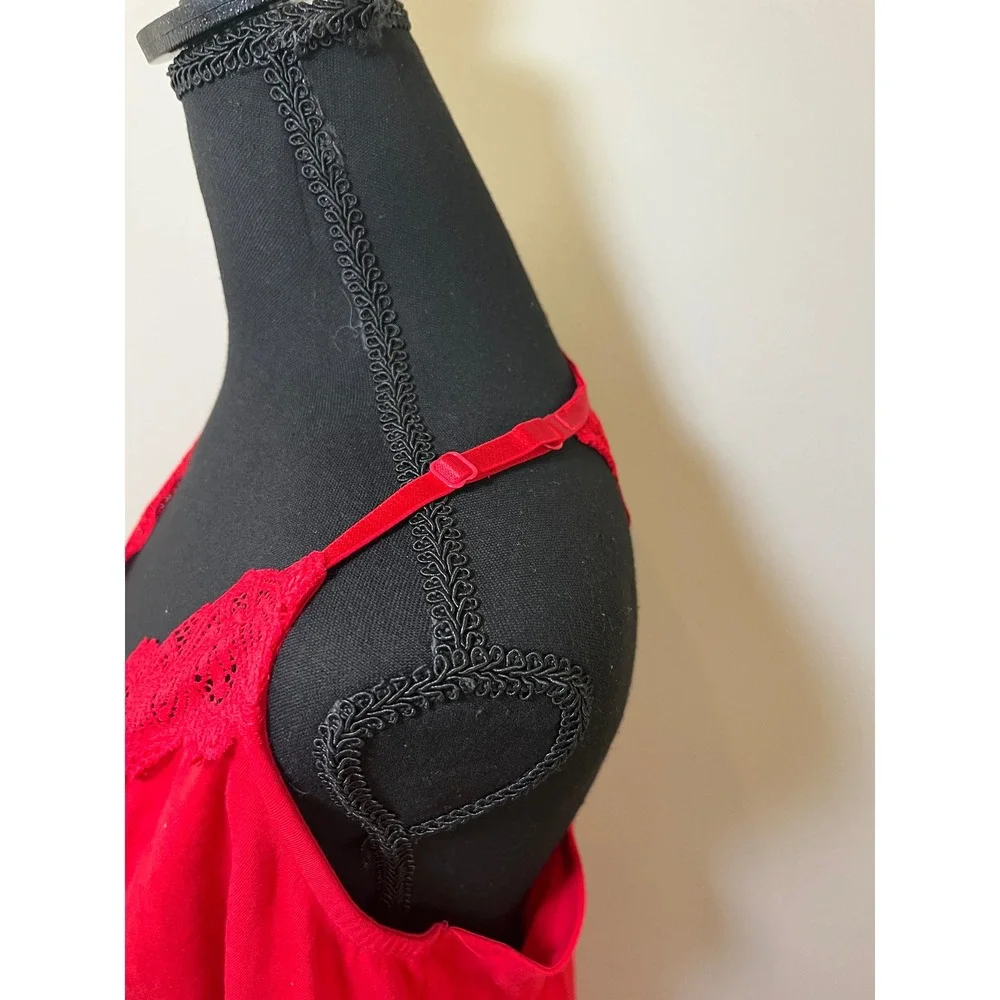 Cacique Sleep Red Lace Trim Chemise Nightgown Plus Size 18/20 Racerback Lingerie